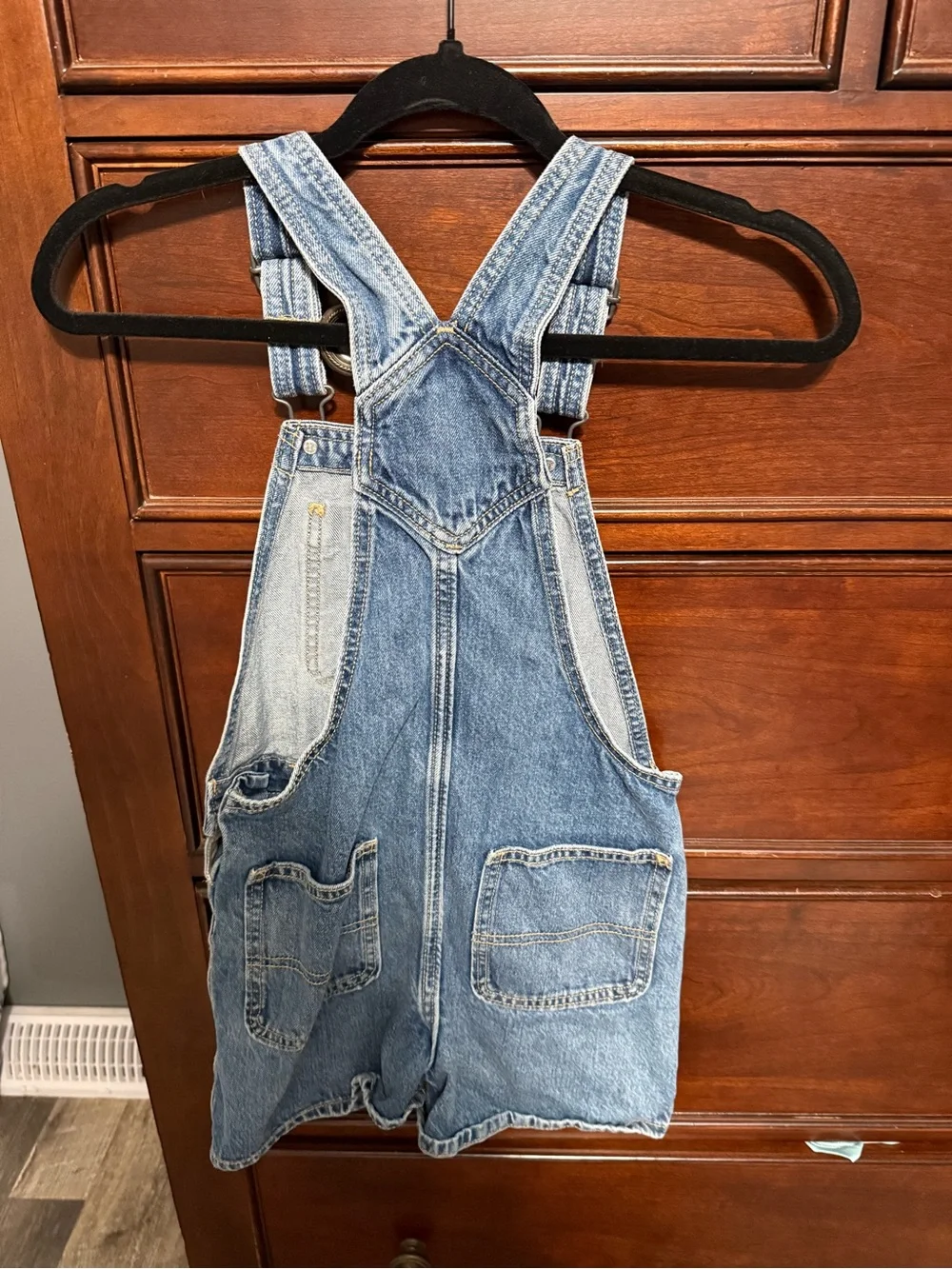 Old Navy Light Blue Denim Overall Shorts with Disney Patch